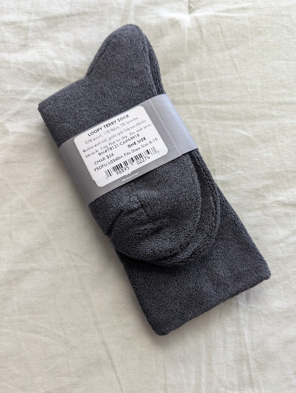 Eileen Fisher Loopy Terry Crew Socks - Charcoal - Picture 2 of 4